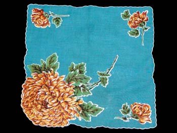 Vintage Bold Chrysanthemums Floral Handkerchief