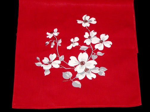 Unused Red & White Dogwood Floral Print Kitchen Towel