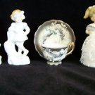 (1) Sets MADE IN  JAPAN  BISQUE FIGURINES 4" & 4"  GIRL w/LACE & CUP-SAUCER