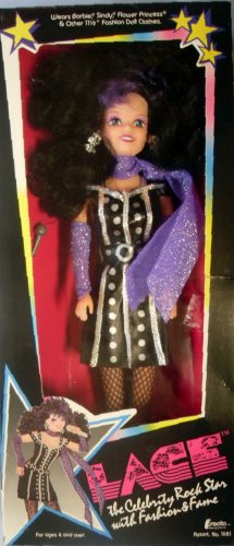 1986 Creata Black Hair LACE CELEBRITY ROCK STAR  DOLL NRFB Glittery Glamorous