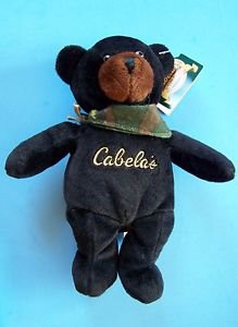 9" CABELAS BURT BLACK BEAR w/ Camouflage Scarf and Paper & Tush Tag NEW