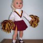 Burgundy & Gold CHEERLEADER  Outif w/ Pompoms fits AMERICAN GIRL& other 18" Doll