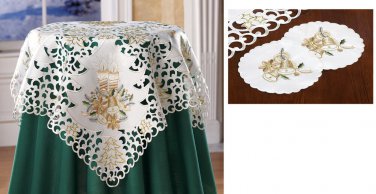 3 pc Holiday Glow Christmas Table Linens Set 34" sq Tablecloth NEW