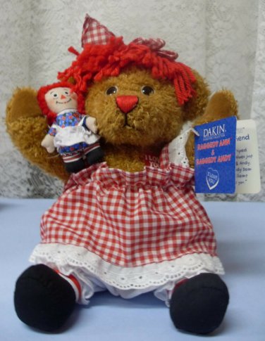 71/2" Sitting RAGGEDY CURLY BRONZE BEAR WITH 3" RAGGEDY ANN DOLL MIP