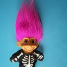 5" RUSS HALLOWEEN SKELETON TROLL DOLL - 9" to tip Long Fushia Hair w/tag on foot