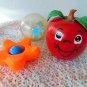 (3)VINTAGE 1972 FISHER PRICE HAPPY APPLE #435 1977 SANDY STAR FISH #623 & BALL