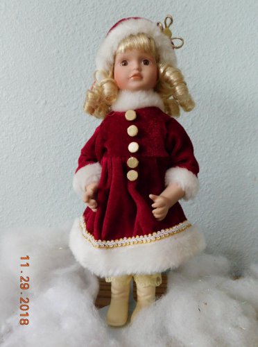 10" CHRISTMAS DOLL Blond Curls Brown Eyes VGC
