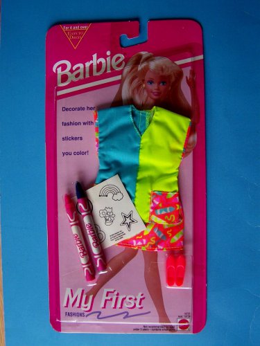 1993 MY FIRST BARBIE FASHION CRAYON PRINT DRESS & ARTIST SMOCK #10737 MOC