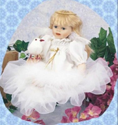 10" Adorable White ANGEL DOLL Sitting on  a Fluffy Cloud  Holding Bird NRFB