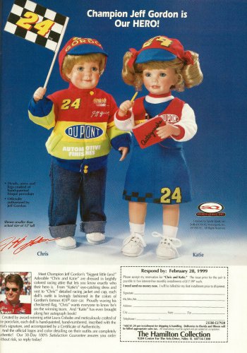 12" JEFF GORDON NASCAR CHRIS & KATIE DOLLS by Laura McCabe Hamilton 1998 NRFB's