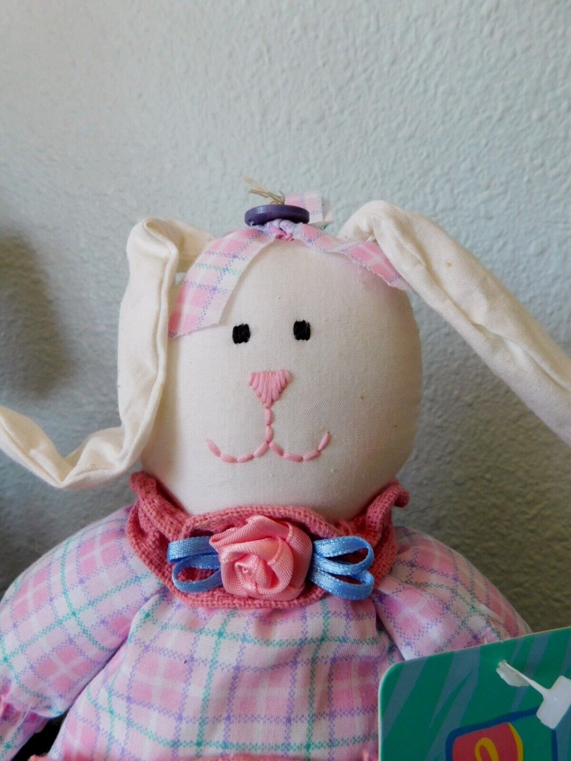 (2) Stuffed BUNNY RABBIT DOORSTOP BUTTON BUNNY Muslim RABBITS 14" & 9" NEW