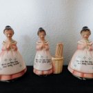 Enesco Kitchen Prayer Lady TOOTHPICK HOLDER & SALT PEPPER SHAKERS  Pink Japan