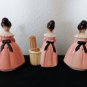 Enesco Kitchen Prayer Lady TOOTHPICK HOLDER & SALT PEPPER SHAKERS  Pink Japan