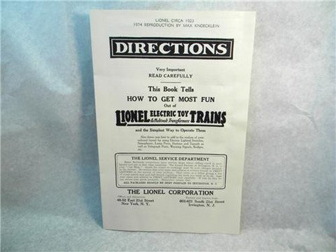 1923 LIONEL INSTRUCTION BOOK