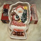 SANTA CLAUS Candy Dish - Ceramic Glass Christmas Holiday Bowl - NOS in box