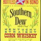 Vintage - Southern Dew Kentucky Straight Corn Whiskey label - 1950 - Rebel Flag