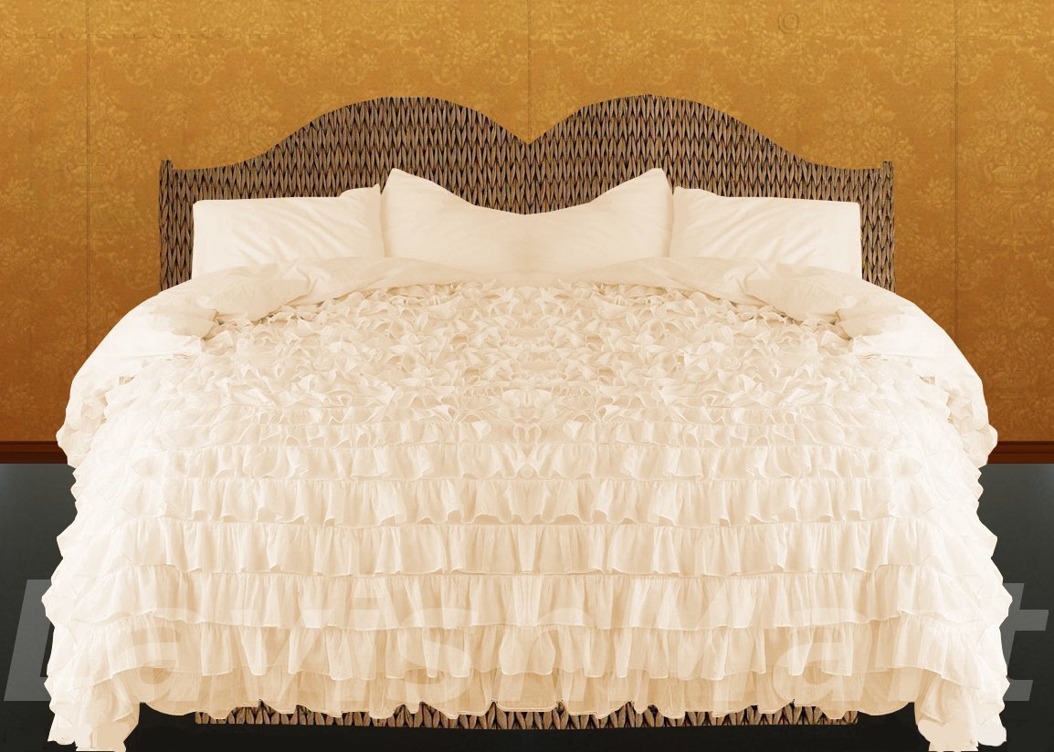 Full/Queen Size Ivory Ruffle Duvet Cover Set 3PC 1200TC Egyptian Cotton