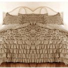 King/California King Size Mocha Blue Ruffle Duvet Cover Set 3PC 1200TC Egyptian Cotton