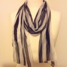 The Limited 100% Silk White/blue Marine Stripe Scarf