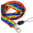 Retro Rainbow Peace Ribbon Lanyard Key Chain ID Badge Cell Phone Holder Necklace