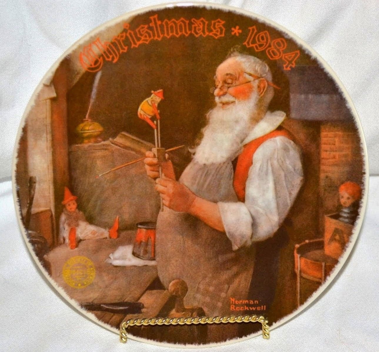 Norman Rockwell Plate Christmas 1984 Santa In His Workshop