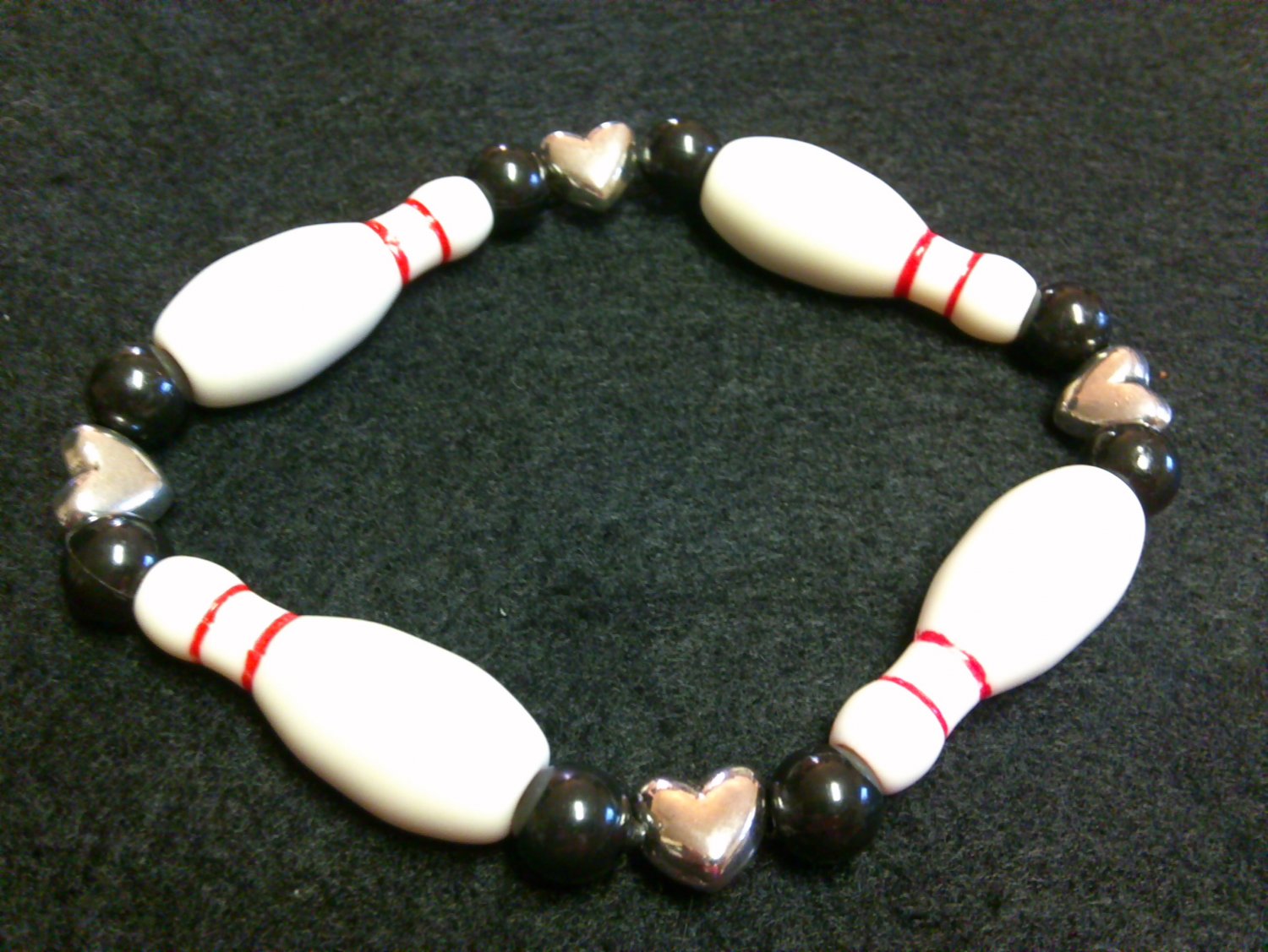 Bowling Pin/Ball Bracelet with Heart beads