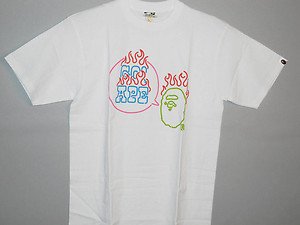 bape go ape fire multi logo white tee M sale!!