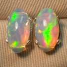 Large  4.09 Carat Solid Opal Stud Earrings Appraised at $2000.00 Genuine Opals