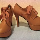 Dream V Lace up ribbon pumps camel