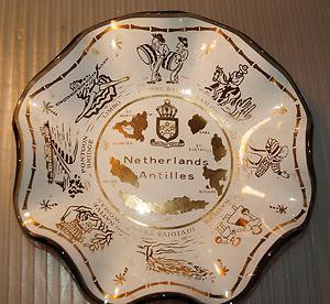 NETHERLANDS ANTILLES ISLANDS DECORATIVE GOLD TRIM CANDY DISH/ASHTRAY-COLLECTIBLE