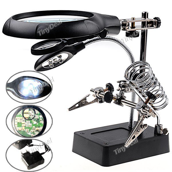 5-LED Illuminated LED Magnifier with Auxiliary Clip Stand for ...