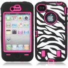 Zebra Pattern Protective Silicone Hard Case for iPhone 4/4S Rose & Black