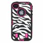 Zebra Pattern Protective Silicone Hard Case for iPhone 4/4S Rose & Black