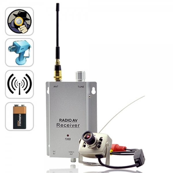 Wireless 1/3" 380TVL Pinhole Camera Transmitter with Receiver Set