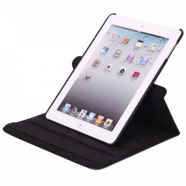 360 Degree Rotating Stand Litchi Leather Case for iPad 2/3/4 Black