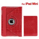 Red Luxury Crocodile Pattern 360-degree Swivel Leather Case for Apple Mini iPad