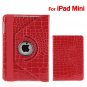 Red Luxury Crocodile Pattern 360-degree Swivel Leather Case for Apple Mini iPad
