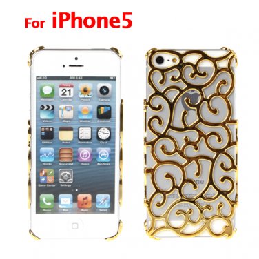 Elegant Gold Palace Flower Plastic Skin Case for iPhone 5 With Hollowed Designs