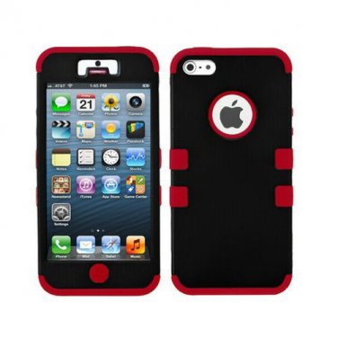 Black & Red Silicone Soft Hard Hybrid Protective Case for Apple iPhone 5