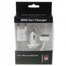 White Mini 3-in-1 Chargers Set with USB Cable for iPhone 3GS/4