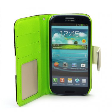 Black Flip Wallet Leather Case Cover For Samsung I9300 Galaxy SIII