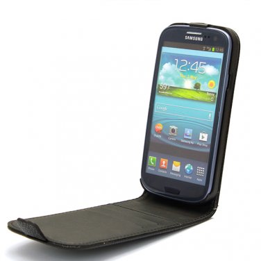 Black Leather Flip Vertical Case Cover for Samsung I930