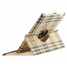 Beige Rotating Grid Pattern Leather Case with Smart Stand for iPad 2 / 3
