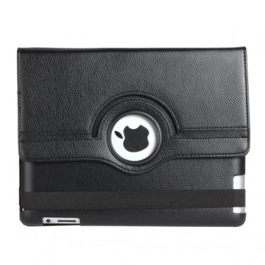 Elegant Top Black Leather Case with Elastic Bandage for iPad 2 / The New iPad