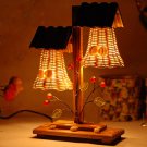 Creative Country Style Log Double Tile Table Bedside Lamp Night Light
