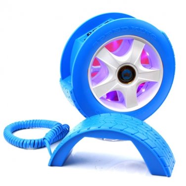 Creative Decoration Wired Tire Wheel Shape Table Phone with Light-Blue