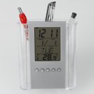 Transparent Multi-function Electronic Calendar Penholder Clock