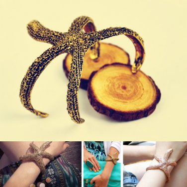 Fashion Vintage Bronze Charming Starfish Cuff Bracelet Bangle