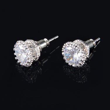 8mm Gorgeous Silver Clear Round Princess Bling Cubic Zircon Studs Earrings
