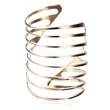 Gold Plated Spring Shape Hollow Out Cuff Bracelet Bangle
